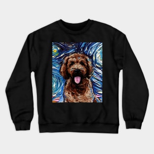 Brown Goldendoodle Night Portrait Crewneck Sweatshirt